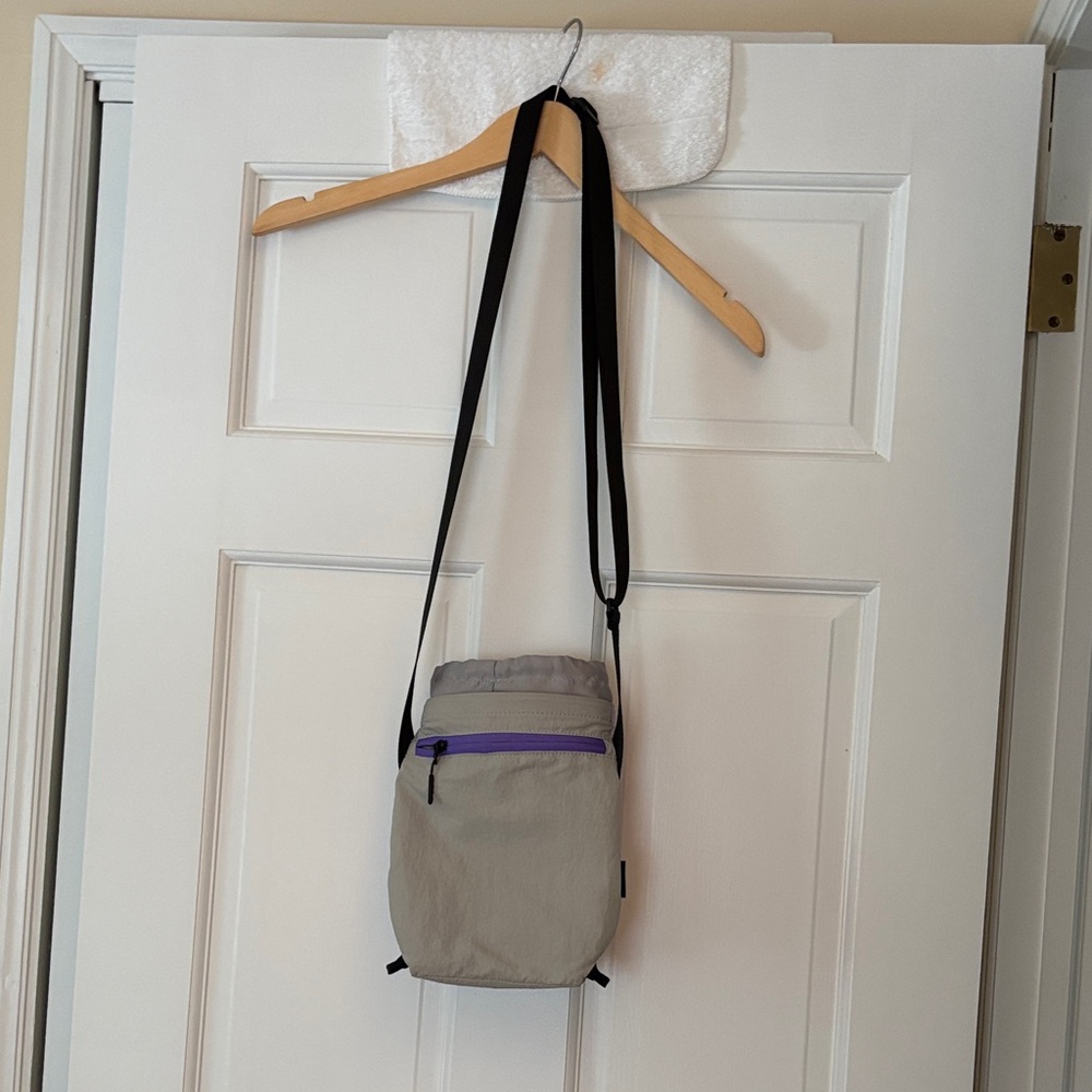 Gray Crossbody Bag with Purple Accent